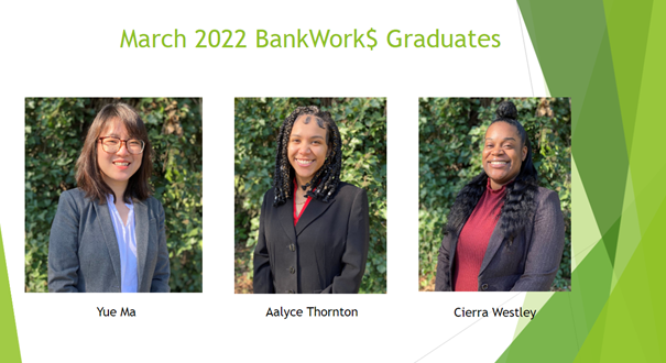 careerpathserv's tweet photo. We would like to congratulate our newest BankWork$ graduates and wish them luck with their new careers! Way to go Yue Ma, Aalyce Thornton and Cierra Westley! #BankWork$
#CareersinFinance #BankingCareers #Congratulations https://t.co/kfVym9lH8B