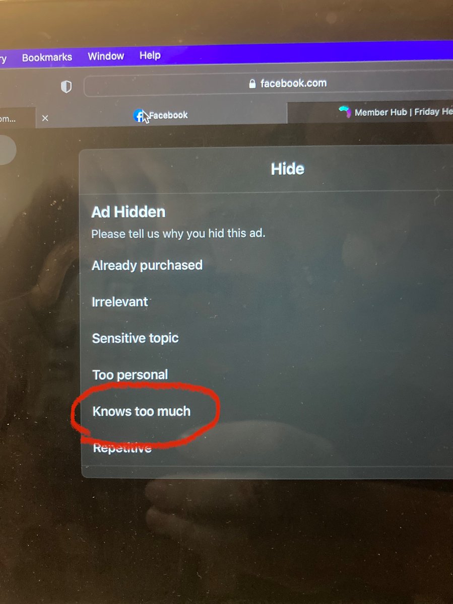 geekyjessica's tweet photo. At least they are self aware… #Facebook #KnowsTooMuch https://t.co/qgsUKdb1yP