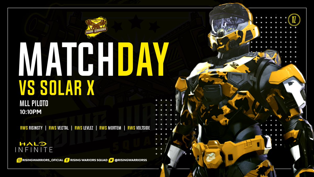 ¡¡Match Day!!

Today, our team of Halo 💛 faces the <a href="/SolarX/">Bryce Carrick</a> in the <a href="/DeporteDigitalH/">Deporte Digital 01</a> league at 10:10pm.

Roster:
<a href="/Veltal_/">Veltal</a> 💛
<a href="/MQRTEM/">Abdiel</a> 💛
<a href="/Risinstyle/">Risinstyle 🇲🇽</a> 💛
<a href="/TheWarriorCesar/">TheWarriorCesar</a> 💛
<a href="/anconaaa_/">Mario-neta</a> 💛

Link stream:
twitch.tv/risinstyle

Designer:@Samhz9 💛

#GoRWS 💛