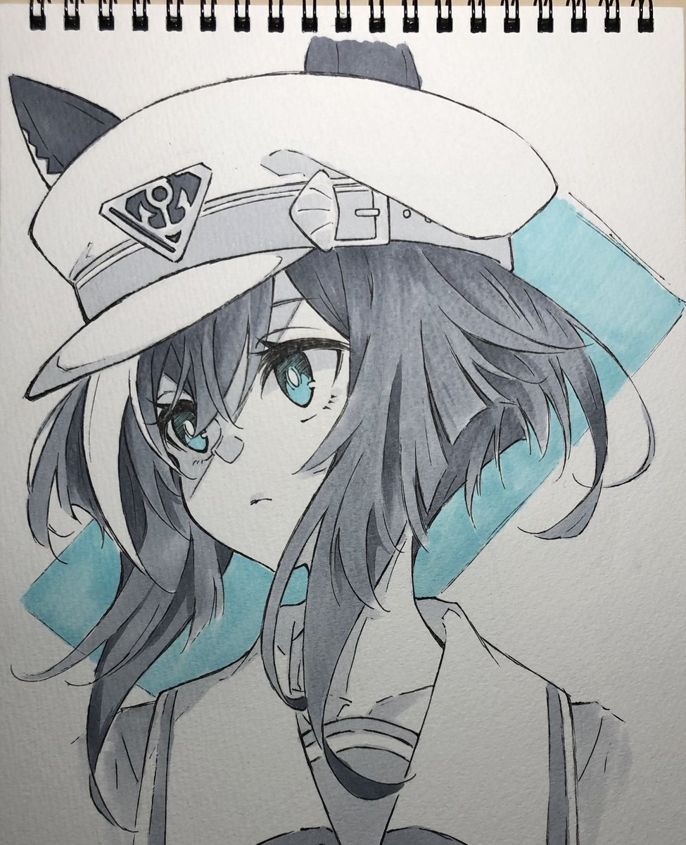 1girl solo hat animal ears traditional media horse ears sailor collar  illustration images
