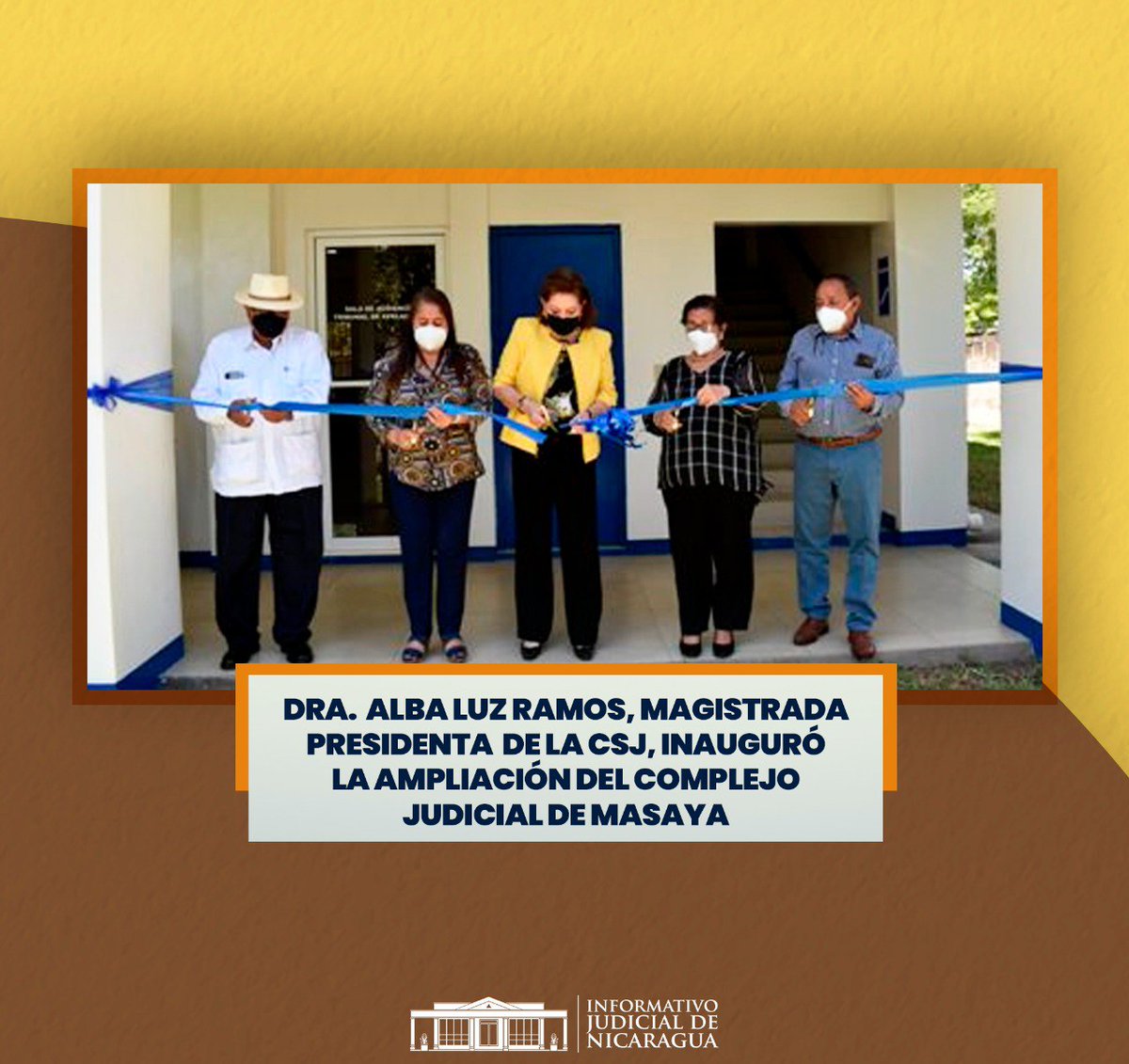 #InformativoJudNic| La presidenta de la Corte Suprema de Justicia doctora Alba Luz Ramos Vanegas y la Magistrada Yadira Centeno González, coordinadora de la Circunscripción Oriental, inauguraron las ampliaciones y remodelaciones en el Complejo Judicial Departamental de Masaya,