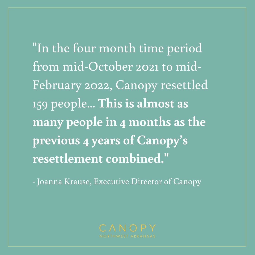 Last August, Canopy stepped forward to welcome 50 Afghan arrivals. As our effort expanded, our community rallied around us which allowed Canopy to welcome 159 individuals, 136 of whom were Afghan. Read more on today's blog by our Executive Director: ow.ly/bmS550I9Fys