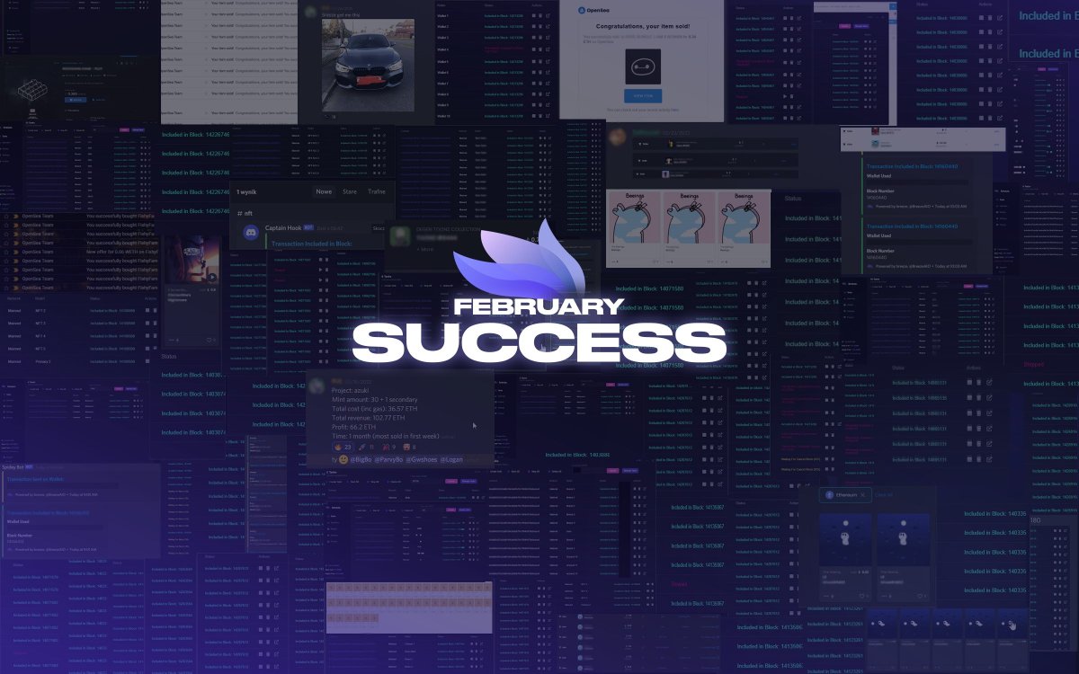 Another Successful Month 📅

Breeze users dominated mints all of February and generated tons of ETH. Here are a few things that we have planned for March to multiply our success:

- SOL Module (Released!)
- Veve Module + Breeze 2.0
- Breeze Alpha (Free For All Users)