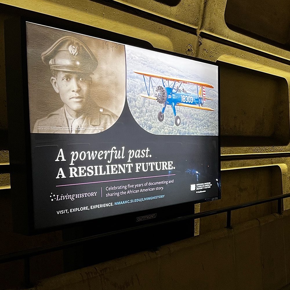 Eighty2degrees's tweet photo. To honor their 5th anniversary and two new exhibitions, the National Museum of African American History &amp; Culture sought our help creating a suite of impactful ads for L'Enfant Plaza Metro Station and Metro buses this winter. Learn/view more here: https://t.co/txeYTkuxDj https://t.co/p9SAVOHXjt