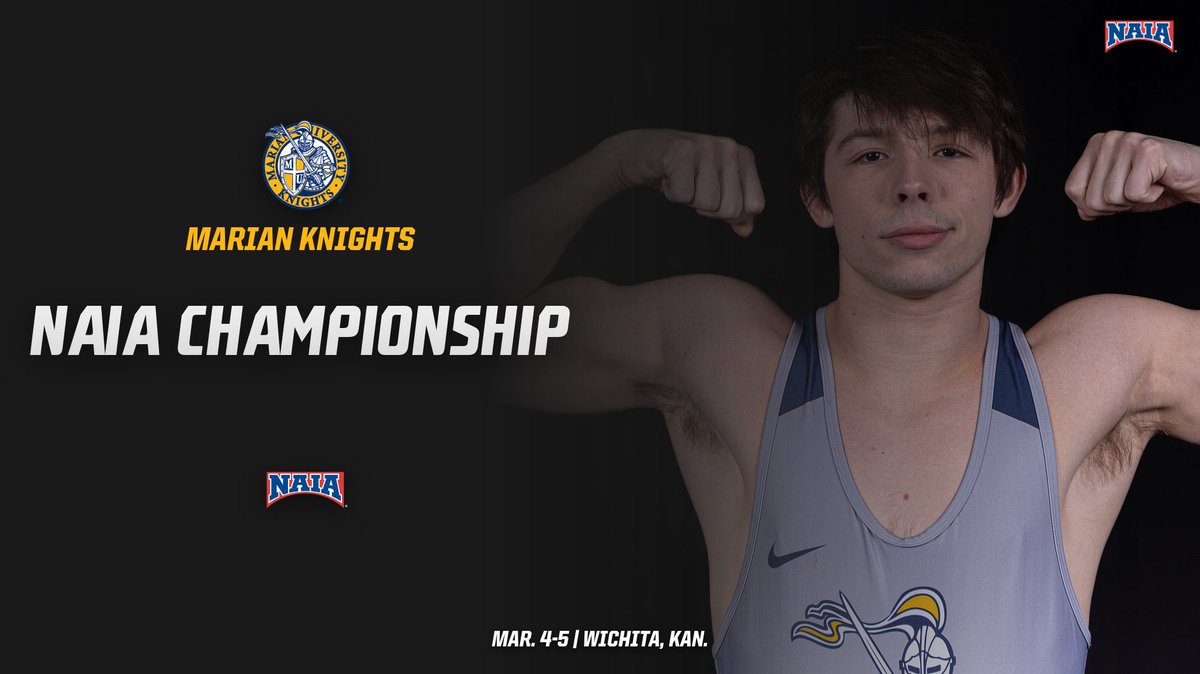 MarianWrestle's tweet photo. NAIA National Tournament begins tomorrow. Eight Marian Knights will compete in Wichita Kansas for the chance to be National Champions https://t.co/rx7VloAhCS