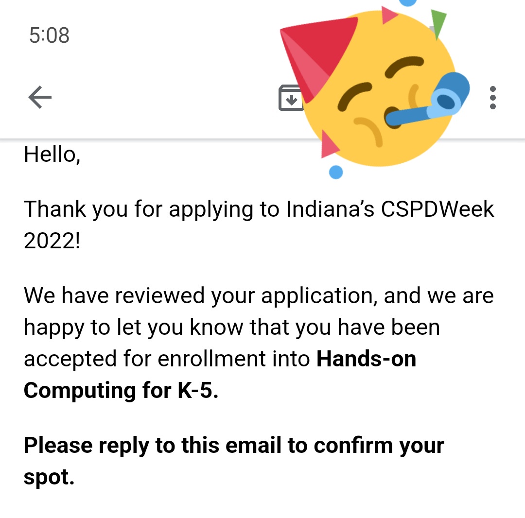 SENSE_Honeybees's tweet image. Just found out that my application was accepted to attend #INCSPDWeek Can&apos;t wait to see what doors this opens up for me and my students @IndianaCSTA #INCSTA #computerscience