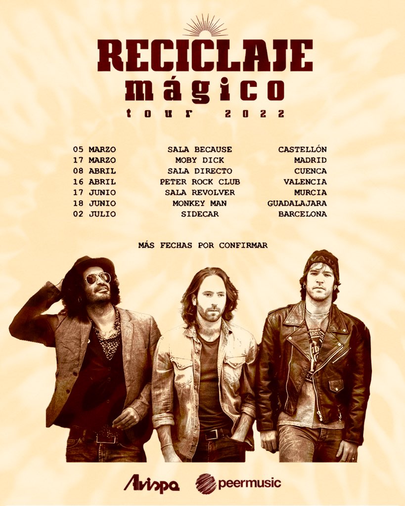 ReciclajOficial's tweet photo. ✨MÁGICO TOUR✨
Primeras fechas confirmadas de la gira de presentación de "Mágico".
¿Ganas de los Reci? Cuéntanos, ¿en qué ciudad nos vemos?
#reciclajeoficial #magico #magicotour #musicaendirecto #marzo #rock @ontour #gira #arrancamos #eldiscoqueosmereceis https://t.co/1dxAnPCStF