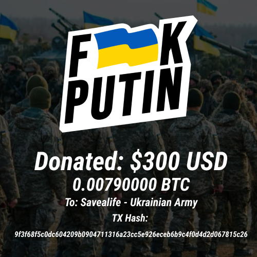 FKPutinToken's tweet photo. @360Fzzy24 @AngeL_QueeN815 Not a scam sir. One of many donations. See all our donations on our site: https://t.co/py9ABiSJWn https://t.co/H4Kp3gznhq