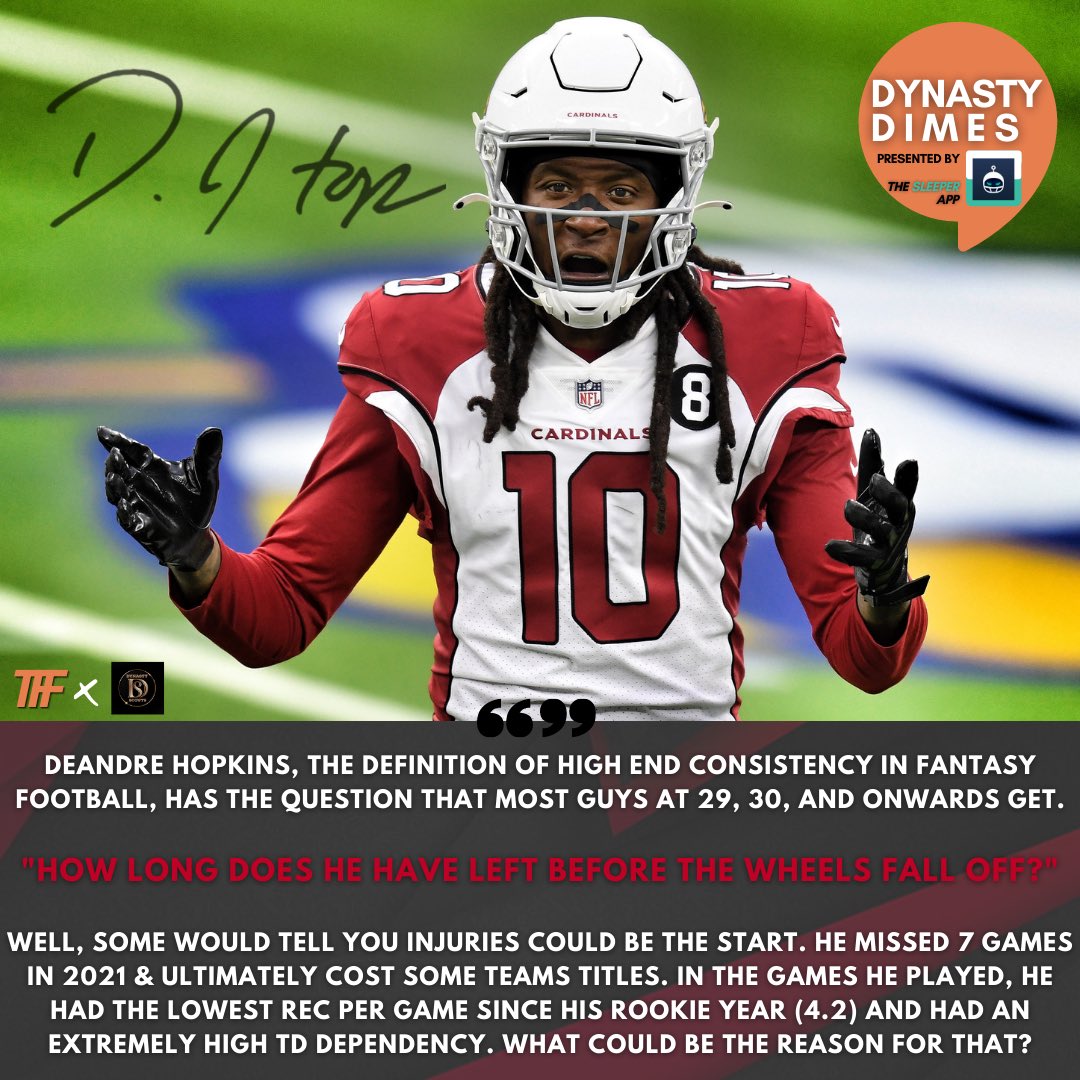 TFFPhilip's tweet image. What are you doing with D-Hop in dynasty? #nfl #fantasyfootball #nuk #deandrehopkins #cardinals #kylermurray