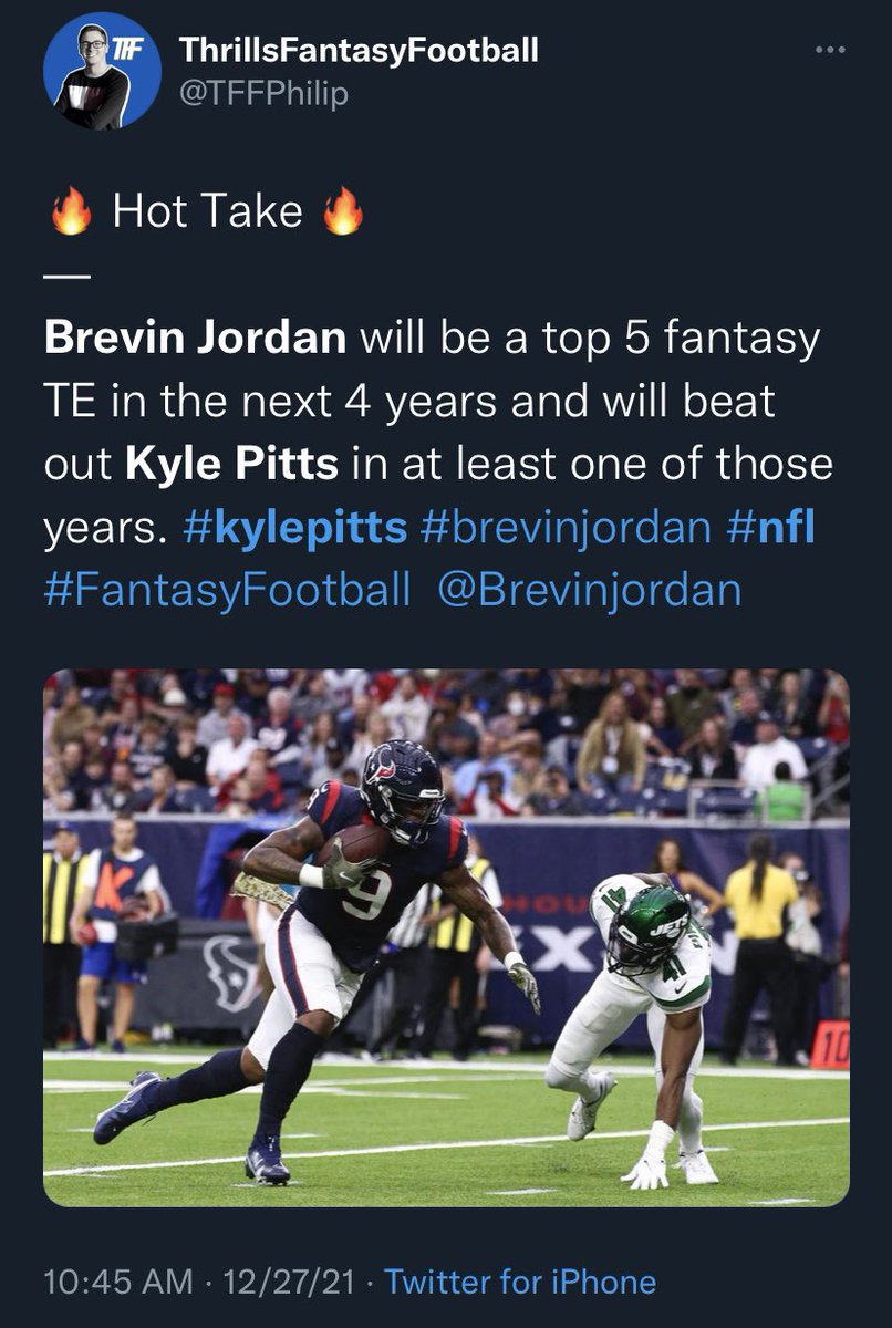 TFFPhilip's tweet image. @4WhomJBellTolls is absolutely right. I tweeted this back in December 👇🏼 #nfl #fantasyfootball #brevinjordan