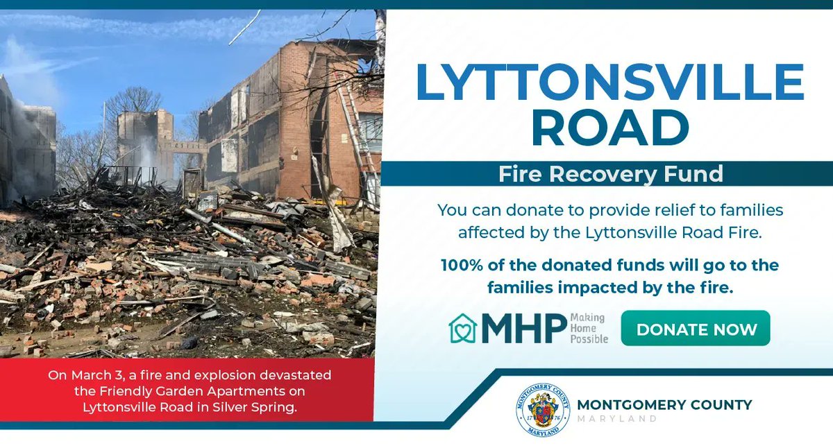 #ICYMI If you would like to make a donation to help the residents impacted by the apartment fire in Silver Spring, please visit ➡️ buff.ly/3IIROyq. Please do not bring physical donations to the shelter at this time. We will continue to provide updates.