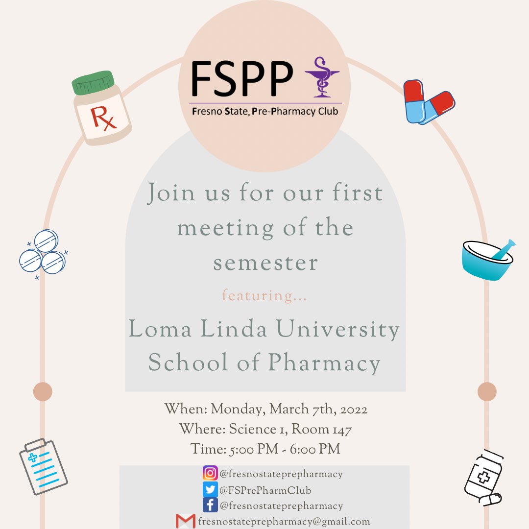 Hi PPCers!🐾
Join us for our 1st meeting of the semester on Monday, March 7th from 5 - 6 PM in Science I Room 147! We will have Loma Linda University School of Pharmacy give a presentation about their PharmD program and helpful tips for the application! Hope to see you all!💊❤️