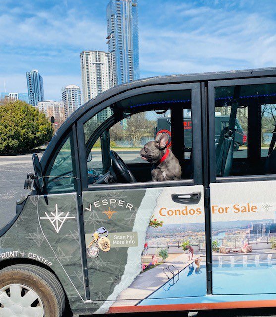 AHBMKTG's tweet photo. We had so much fun working with Pearlstone Partners &amp; Prospect Real Estate on getting these EVs wrapped for #SXSW2022! We helped produce custom-branded wraps for their new condo project in the Rainey Street District: Vesper. #weknowaustin #vesperatx #sxsw https://t.co/uUFQ8QxwgB