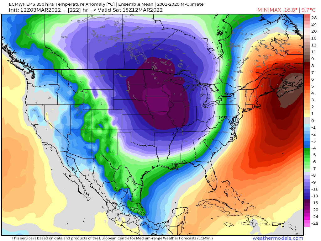 lucky13wxman's tweet photo. Enjoy the near-record highs through this weekend, because long-range ensembles forecast models are hinting at a cool down starting NEXT weekend (3/12/22). We'll keep an eye on it!
#WinterIsntOver
#SpringOfDeception
#TNWX https://t.co/wENW6qNWQF