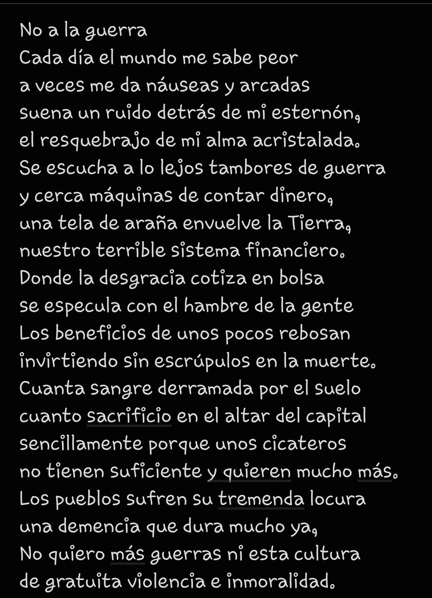 POLITICASINFRAU's tweet photo. Ojalá poder hacer algo más que escribir un poema.
#Noalaguerra #NoALaOTAN #NoALaGuerraEnUcrania #noalaguerraimperialista https://t.co/KJdgCErZla