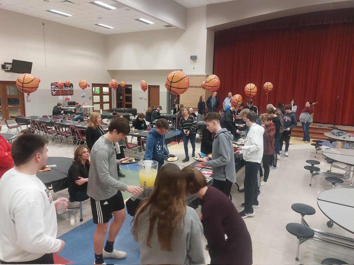 Thank you <a href="/HoopsSheridan/">Sheridan Hoops</a> parents for the awesome team dinner and desserts.  Our sectional game tomorrow night is at Tipton at 7:30 pm. GO BLACKHAWKS!