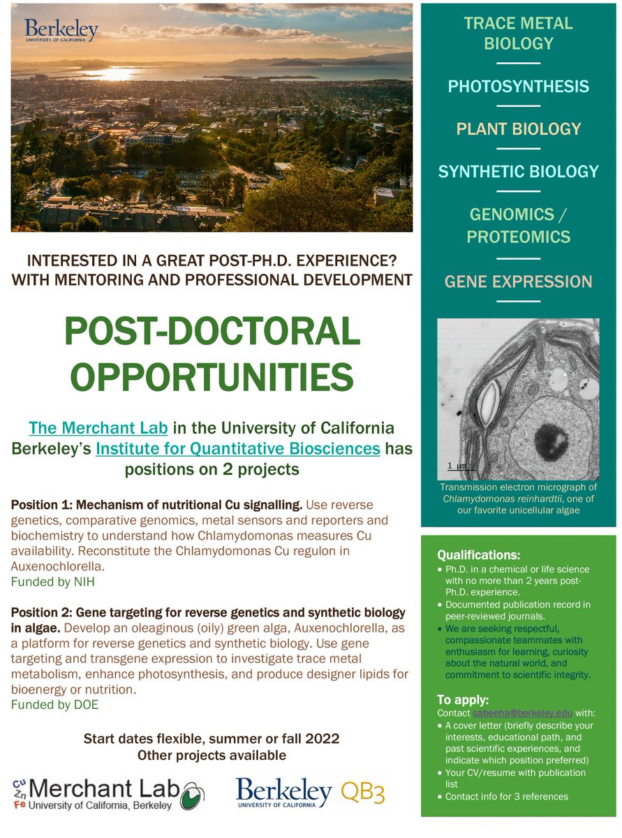 The <a href="/Merchant_Lab/">S. Merchant Lab</a> is recruiting. Are you interested in a Post-Doc in the beautiful bay area?