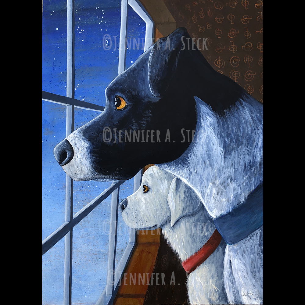 jennifersteck's tweet photo. "Waiting Up" is finally finished. 48" x 36" mixed media on gallery wrapped canvas. This painting will be donated to @artma.denver to be auctioned off on April 30th. All proceeds will go to research for pediatric brain cancer. #cancersucks #waitingup #jennifersteckarts #art https://t.co/hPznkuhW4e