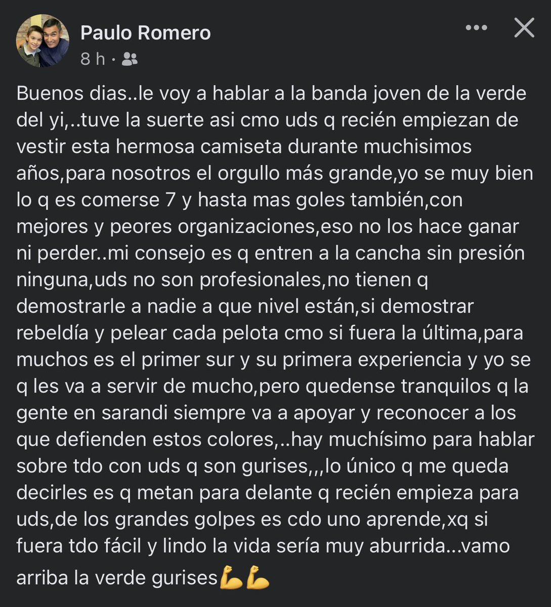 sdidelyi's tweet photo. Gran mensaje. Es por aquí la mejor forma de alentar. 

“–El fútbol simplemente es la cosa más importante de las cosas menos importantes de la vida.”

Bien Paulo 👏👏💚🤍💚🤍👏👏 https://t.co/oIp6PIbXeJ