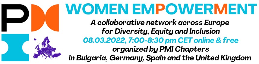Women in Project Management
#BreaktheBias #IWD2022 #womeninprojects

Colaborando a nivel europeo #MujeresPM_event

<a href="/PMIMadridSpain/">PMI Madrid Spain</a> <a href="/PMI_Andalucia/">PMI Andalucía</a> <a href="/PMIPVascoBranch/">PMI País Vasco</a> <a href="/PMI_Barcelona/">PMI Barcelona</a> <a href="/PMIGaliciaSpain/">PMI Galicia, Spain Chapter</a> <a href="/ExtremaduraPMI/">PMI EXTREMADURA</a> <a href="/PMI_Levante/">PMI Levante Chapter</a> 

Inscripción free ⤵️
hopin.com/events/womenin…

[10PDUs]