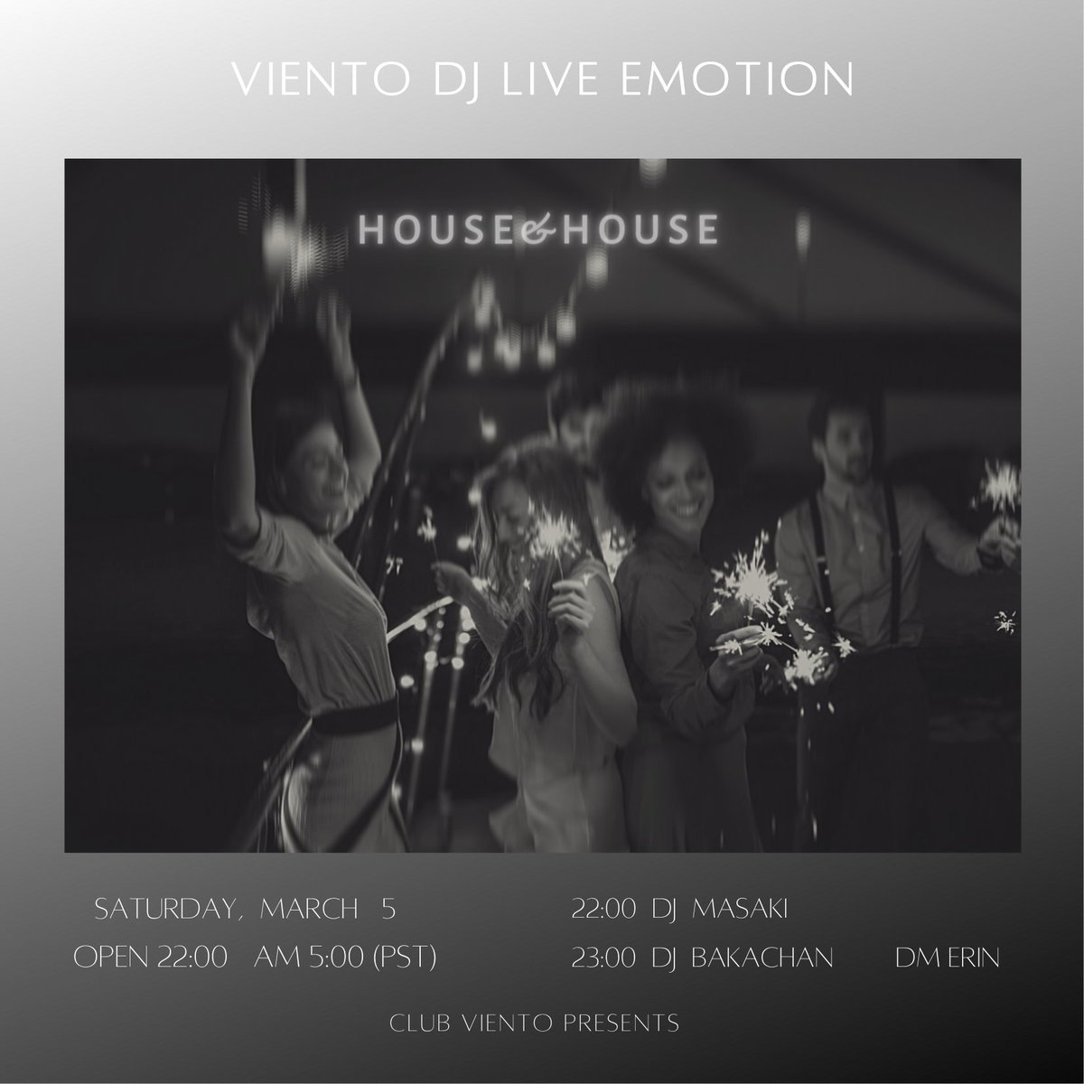 VIENTO DJ LIVE EMOTION‼
今週はDJ Bakaさんをお招きしてお贈りします
Bakaさんの House 楽しみです！
是非遊びに来てくださいね！