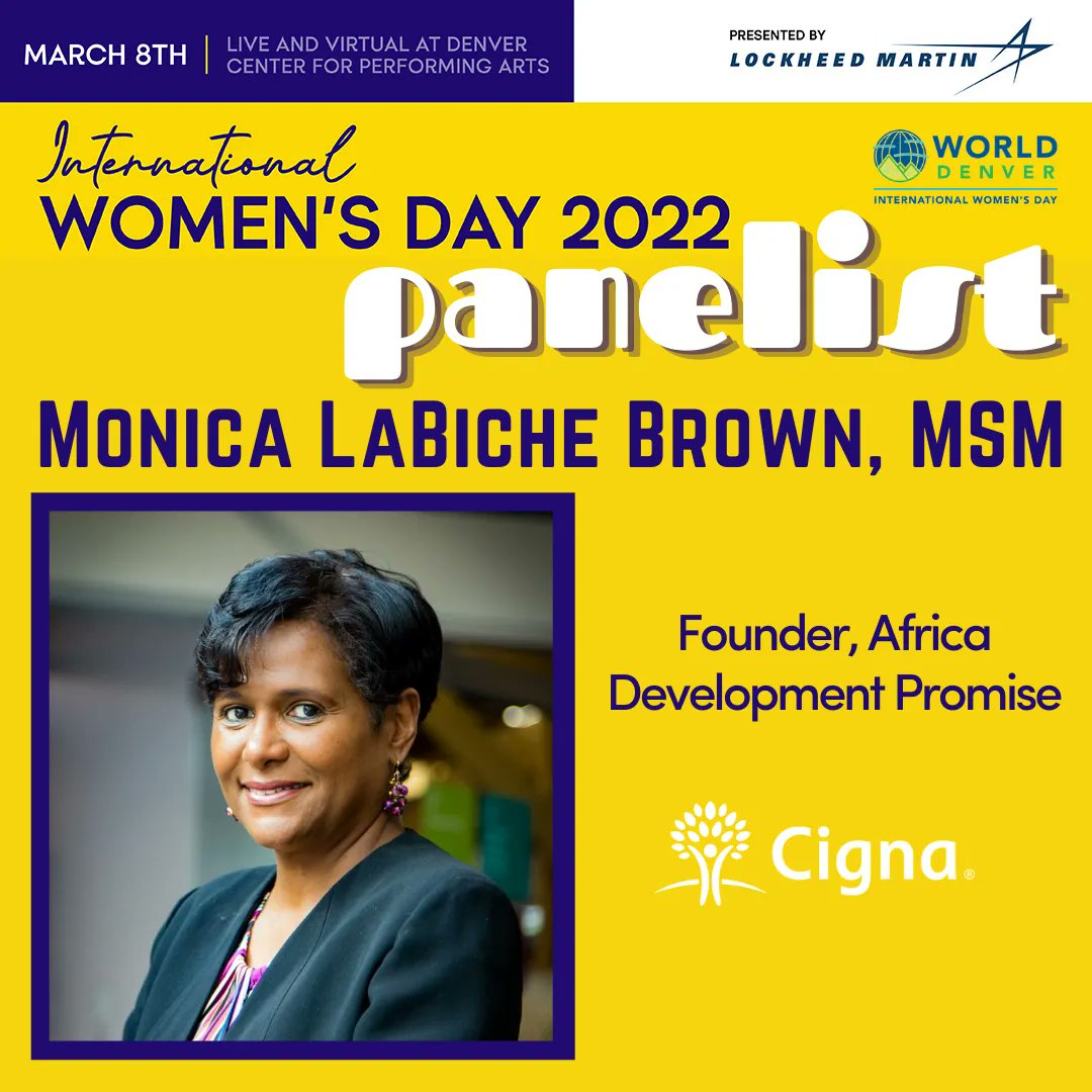 Meet our final panelist Monica LaBiche Brown, MSM! Her development career includes twelve years at the World Bank, eight years at Water For People and seven years with Africa Development promise - the organization she founded. Link in bio to register today! #CignaMountainStates