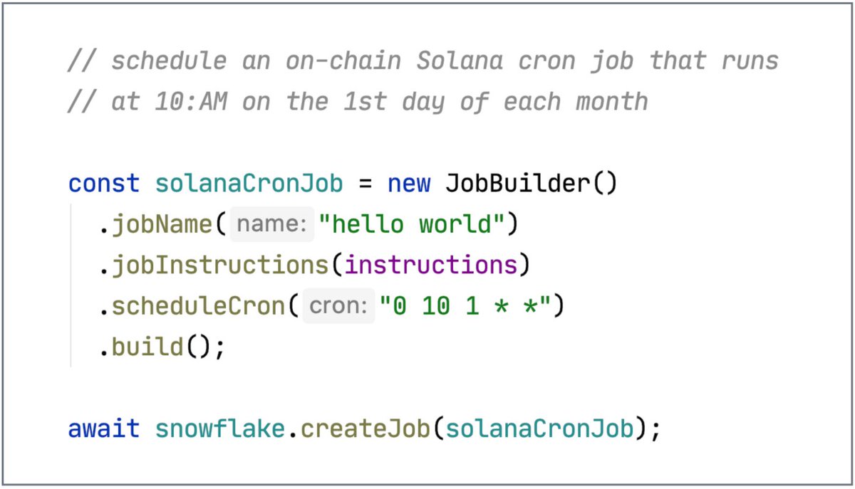 Excited to announce that we open source Snowflake SDK, today. Developers can now schedule on-chain cron jobs in 2 beautiful lines of code.