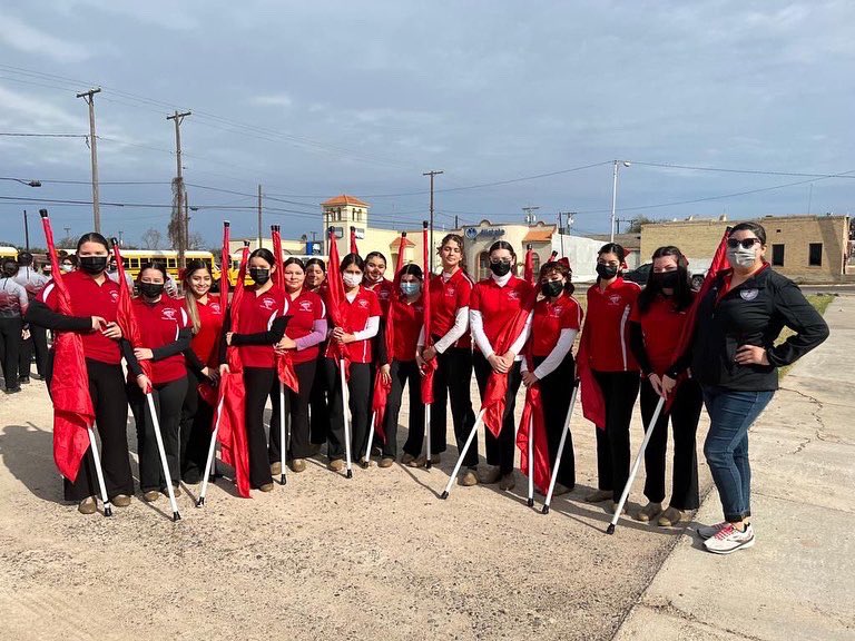 RGCColorGuard's tweet photo. Color Guard in today’s parade! Go Red Silks! 🏳✨#colorguard #parade #marchingband #team https://t.co/f9gIMxZOez