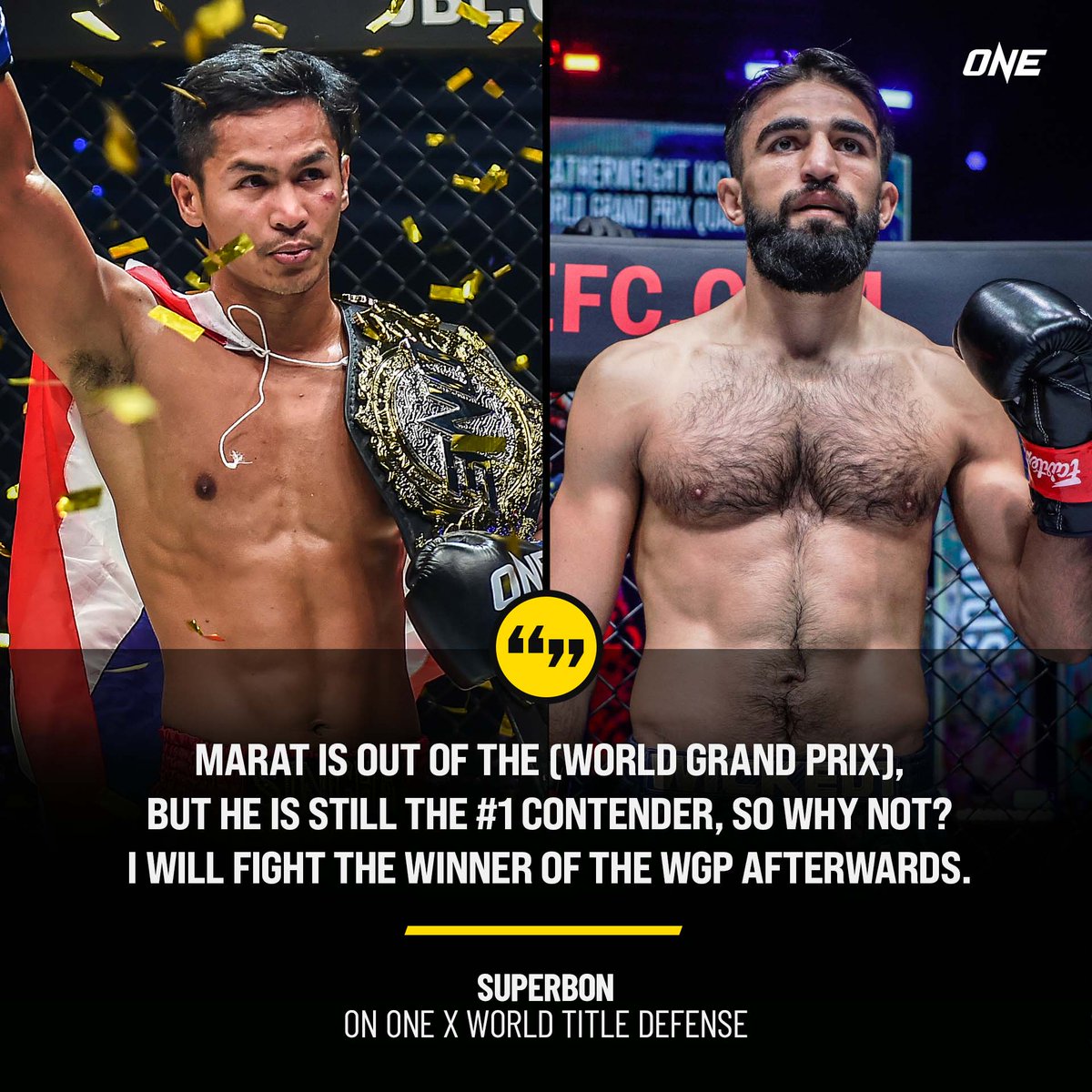 ONEChampionship's tweet photo. Superbon does NOT want to wait 😤 He defends the ONE Featherweight Kickboxing World Title against Marat Grigorian on 26 March at ONE X! Who you got? #WeAreONE #ONEChampionship

#ONEX | 26 March | Tickets 👉 https://t.co/4ieR6zyaoE https://t.co/UchiNCd9HA