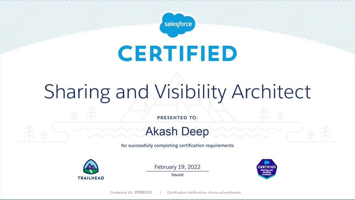 AkashDeepSinha_'s tweet image. I am glad to share with you all that I am now a Salesforce Certified Sharing and Visibility Architect.

Looking forward to achieve many more milestones.

@teqfocus @SalesforceArchs #teqfocus #sharingandvisibilityarchitect #Salesforce #salesforcecertification #salesforcearchitects