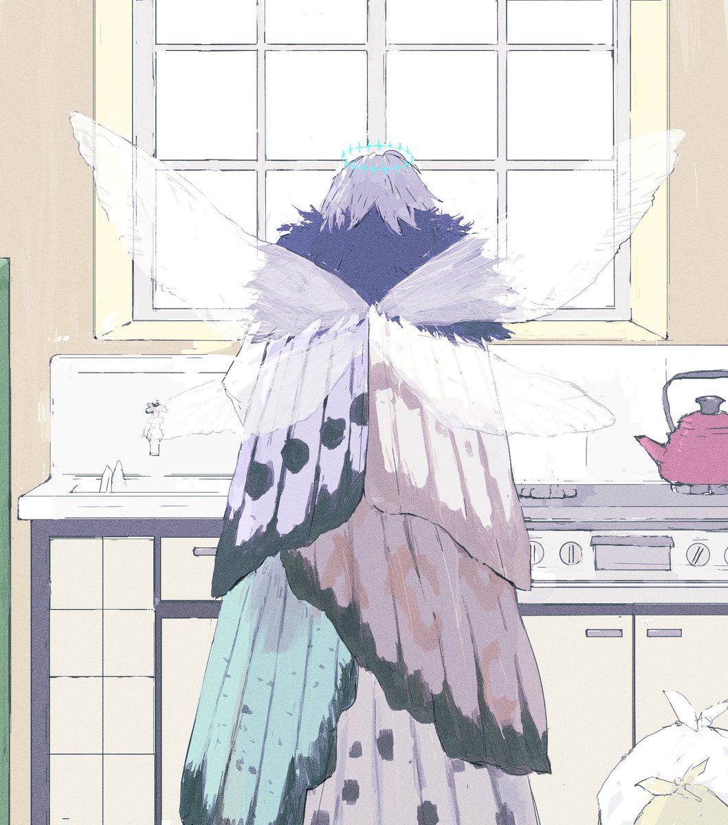 oberon (fate) wings 1boy kitchen insect wings male focus fur trim crown  illustration images