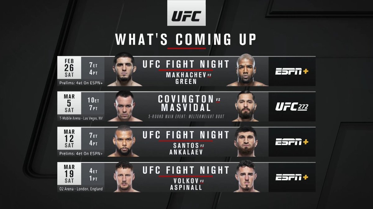 ufc's tweet photo. The next 4 weeks of fights are all 🔥🔥🔥🔥 https://t.co/WPUQ7yPzl2