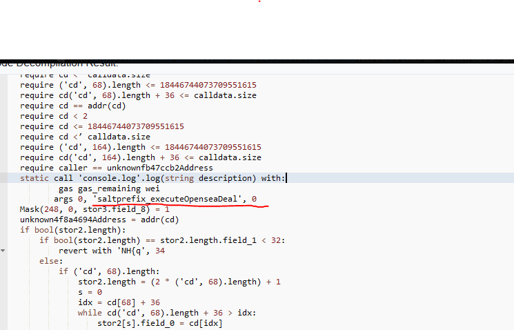 allodev's tweet photo. @AJFromDiscord @opensea It's definitly to 90% @opensea  fault.
Decompiled the contract from exploiter https://t.co/rbzkuOEt9H