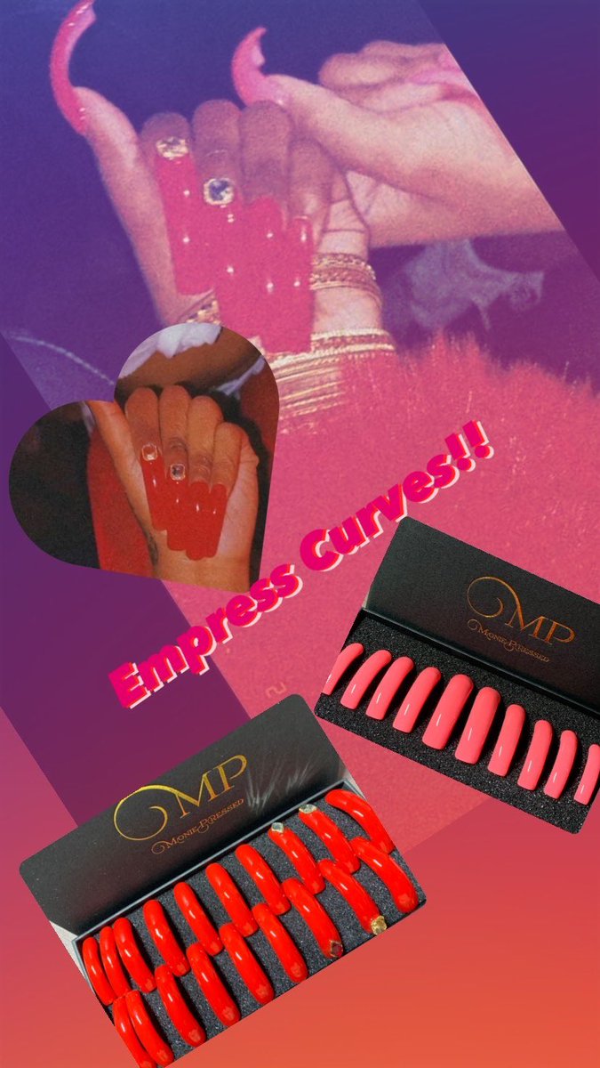 More curves for the ladies! Pretty in pink! Regal in red! Thank you ladies for supporting Monie Pressed. All sets come with everything you need for ready to wear press on nails. #90s #curvednails #empressnails