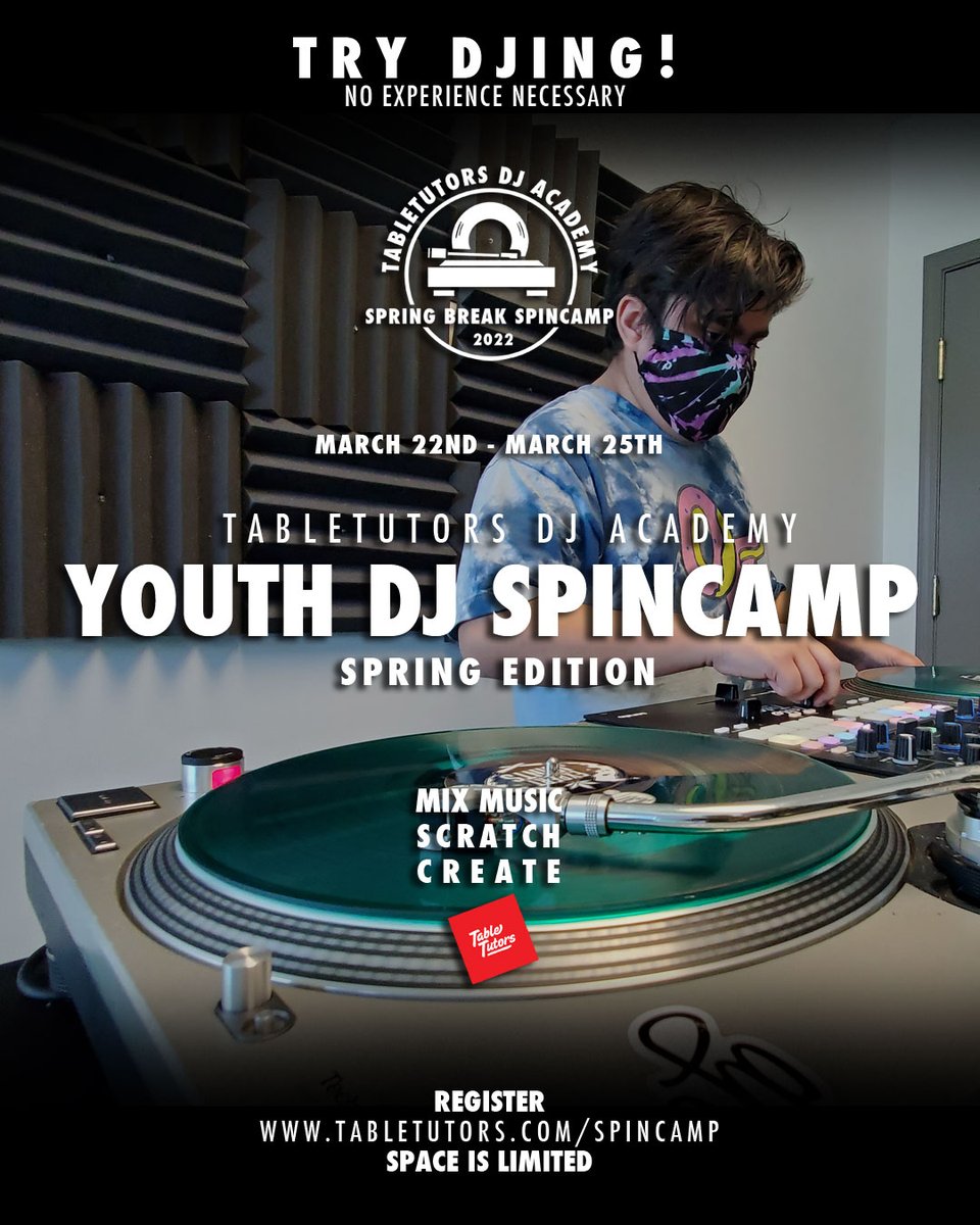 Youth DJ Spin Camp this Spring Break  

Have or know a youth in the Greater #Vancouver Area that loves music, great way to share creativity!

Register today => bit.ly/TTYouthSpinCam…

#youth #springbreak #activity #community #youthlearning #vancity #yvr #music #dj #seratodj