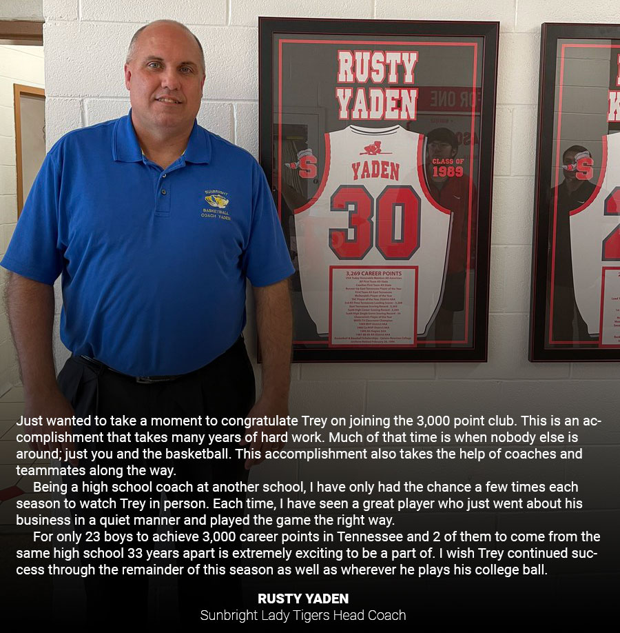IHVarsity's tweet photo. Former Highlander great and current Sunbright head coach Rusty Yaden on @treymorrow22 joining him on the state’s 3k career scoring list. https://t.co/xq6RZb2rFo