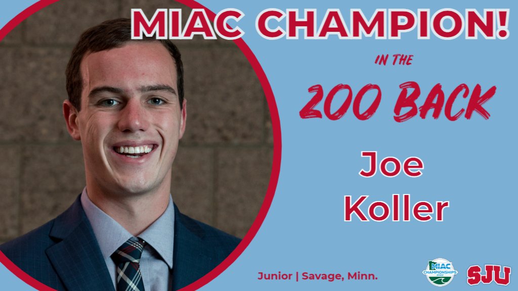 MIAC CHAMPION! Junior Joe Koller wins the conference title in the 200-yard backstroke, his second championship of the meet!

#GoJohnnies #d3swim