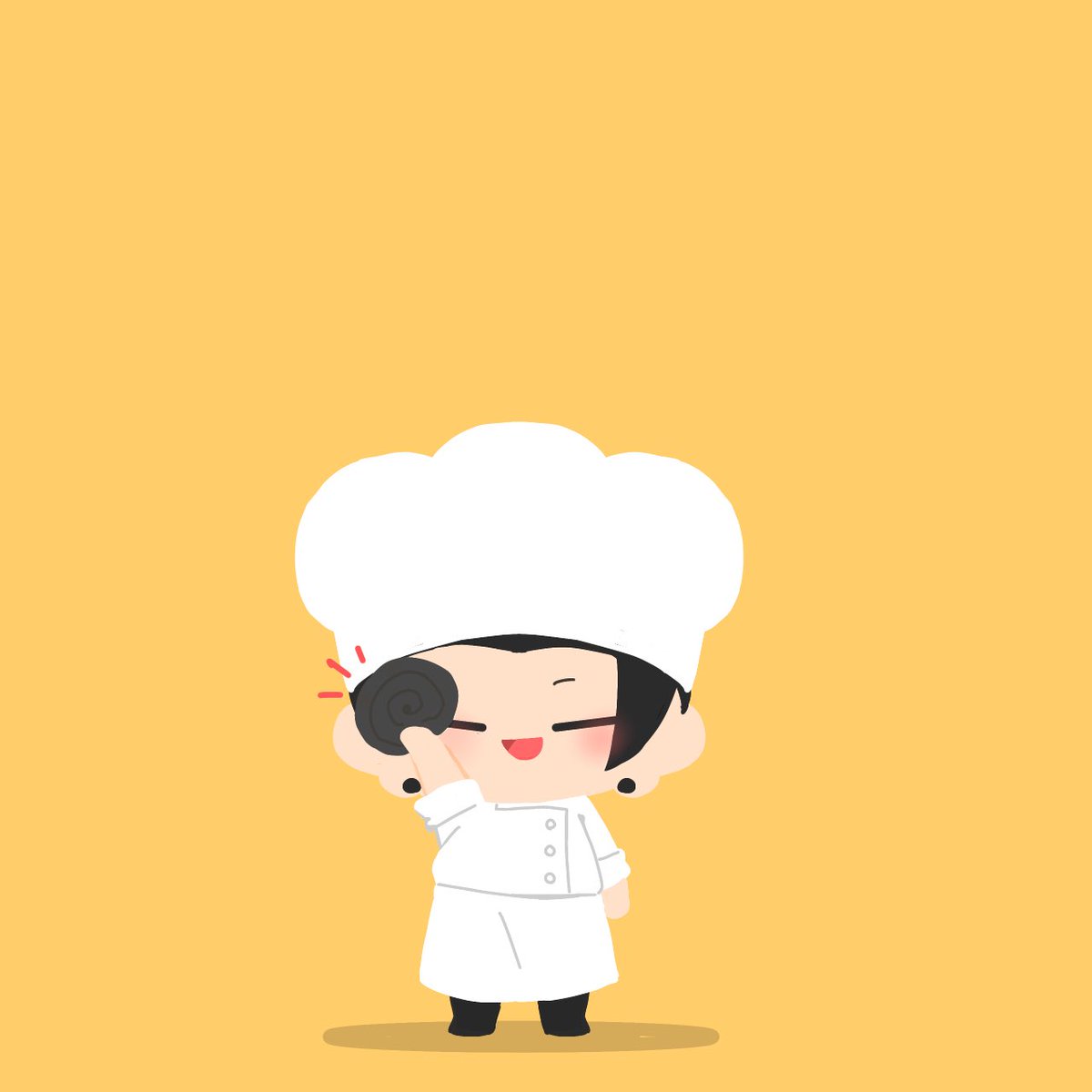 chibi solo black hair hat chef hat chef closed eyes  illustration images