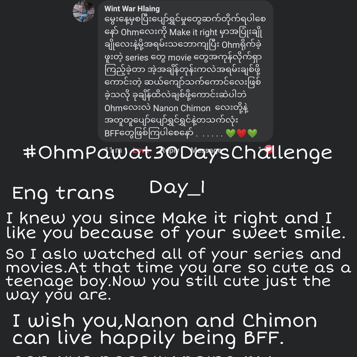 EternalOhmnanon's tweet photo. #OhmPawat30DaysChallenge 
Day_1
First time knowing Ohm Pawat
//Part 1//

These are some Myanmar fans who would like to tell about our Ohm💚.They doesn't used twitter. So I translated their comments from our Facebook page.I wish that will see Ohm pls🙏🏼

#ohmpawat @ohmpawatt https://t.co/nj6dz1WE5B