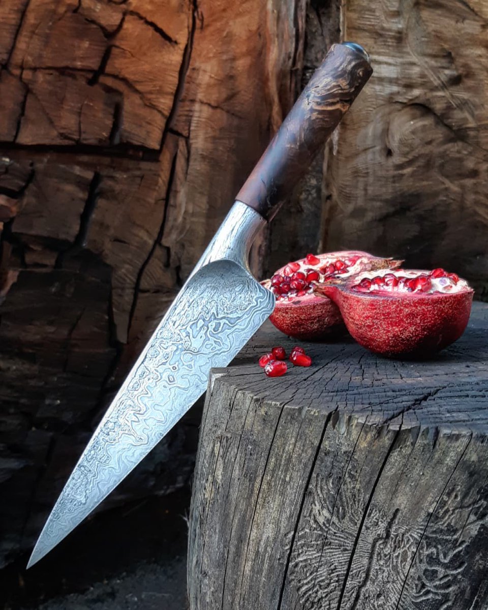 OffTrackArts's tweet image. This Medieval Kitchen Knife is handcrafted by Benjamin Madden from salvaged wrought iron over bandsaw blades and 1084 damascus, stabilised local Ocean Beach wood burl with a Wairarapa Smoky Quartz cabachon #medieval #kitchen #blacksmith