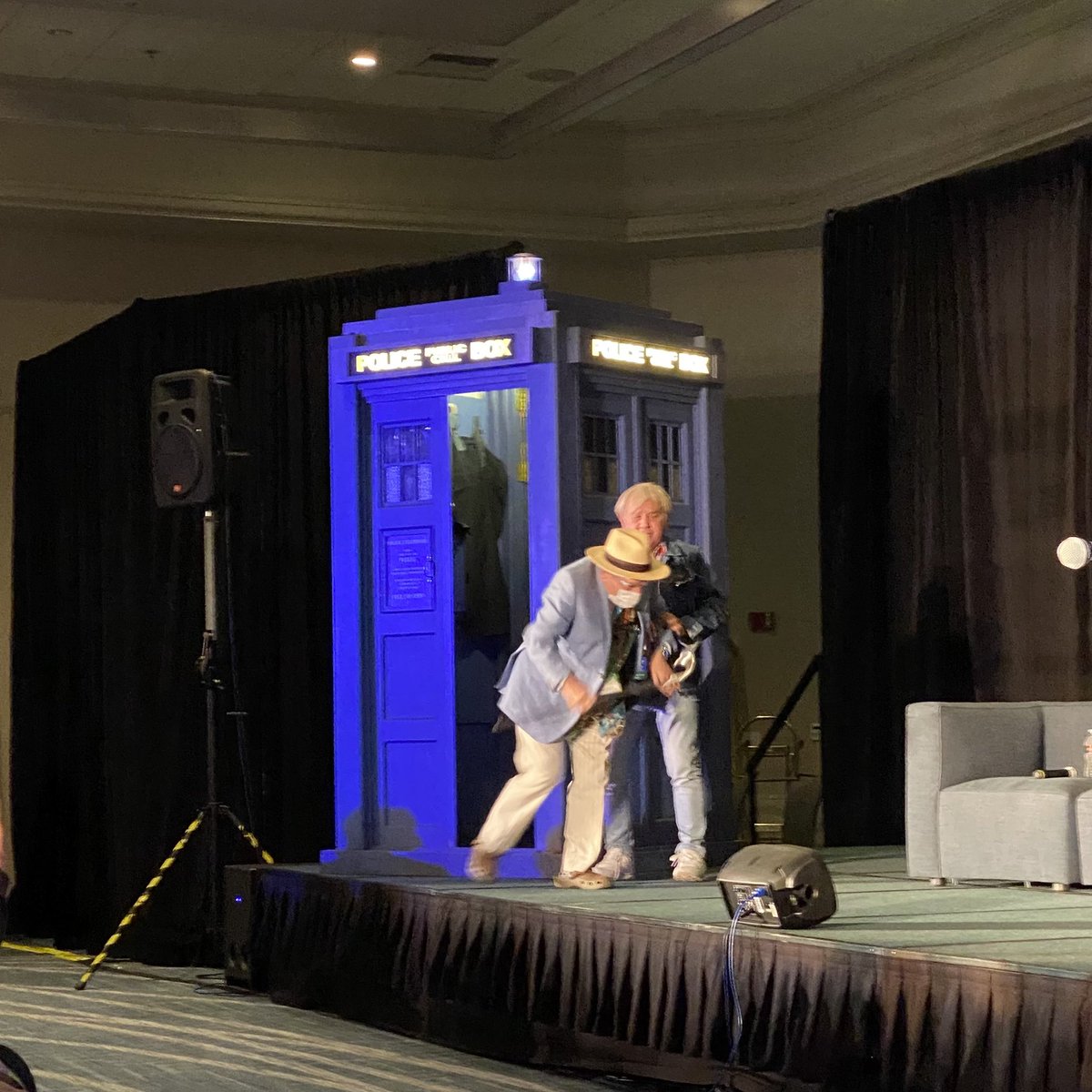 Sylvester McCoy and Frazer Hines fighting to get out of the TARDIS. #gally1