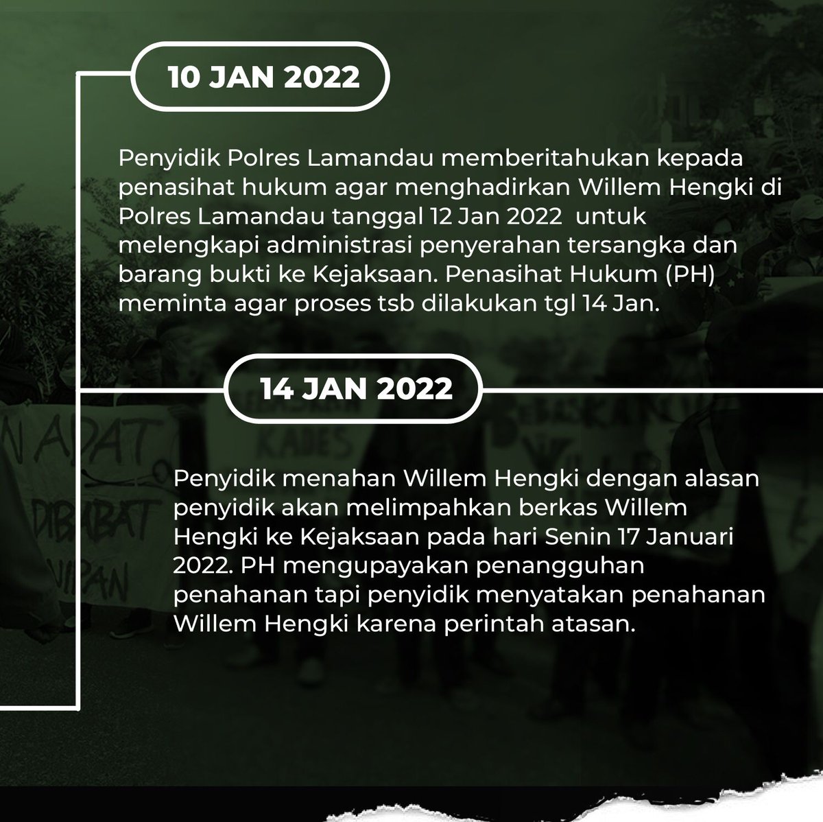 Jaga_Rimba's tweet photo. Dalam postingan di atas, kami mencoba untuk merangkum kronologi penahanan kades Kinipan. Banyak kejanggalan ditemukan selama proses berjalan, mulai dari pemberhentian Kades oleh Bupati sebelum dipanggil penyidik hingga alasan penahanan yang tidak begitu jelas. https://t.co/36vQYPJEs2