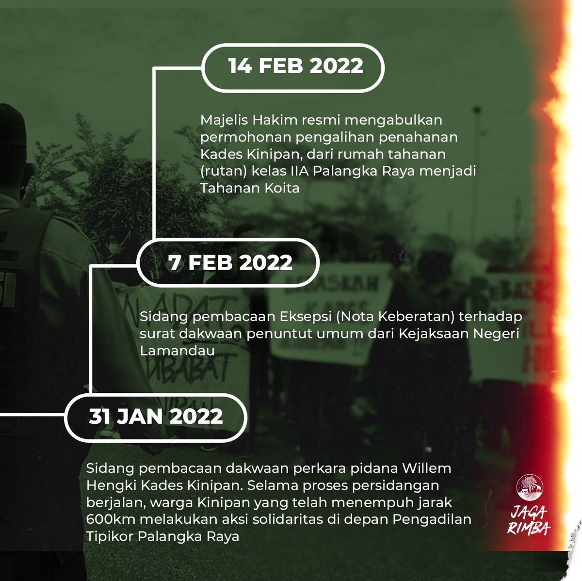 Jaga_Rimba's tweet photo. Mari kita kawal terus berjalannya proses persidangan dan bersolidaritas dalam menyerukan ‘Bebaskan Kades Kinipan!’

Sumber: Koalisi Keadilan untuk Kinipan 

#SaveKinipan #BebaskanKadesKinipan #StopDeforestasi #JagaRimba https://t.co/1A8NYu6K8i