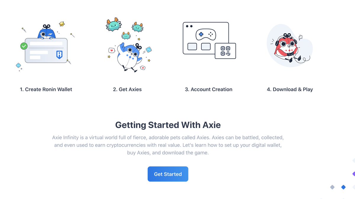 Always make sure that you're downloading Axie and the Ronin wallet from official link!

This will guide you and your loved ones through the entire on-boarding process step-by-step 👇

welcome.skymavis.com