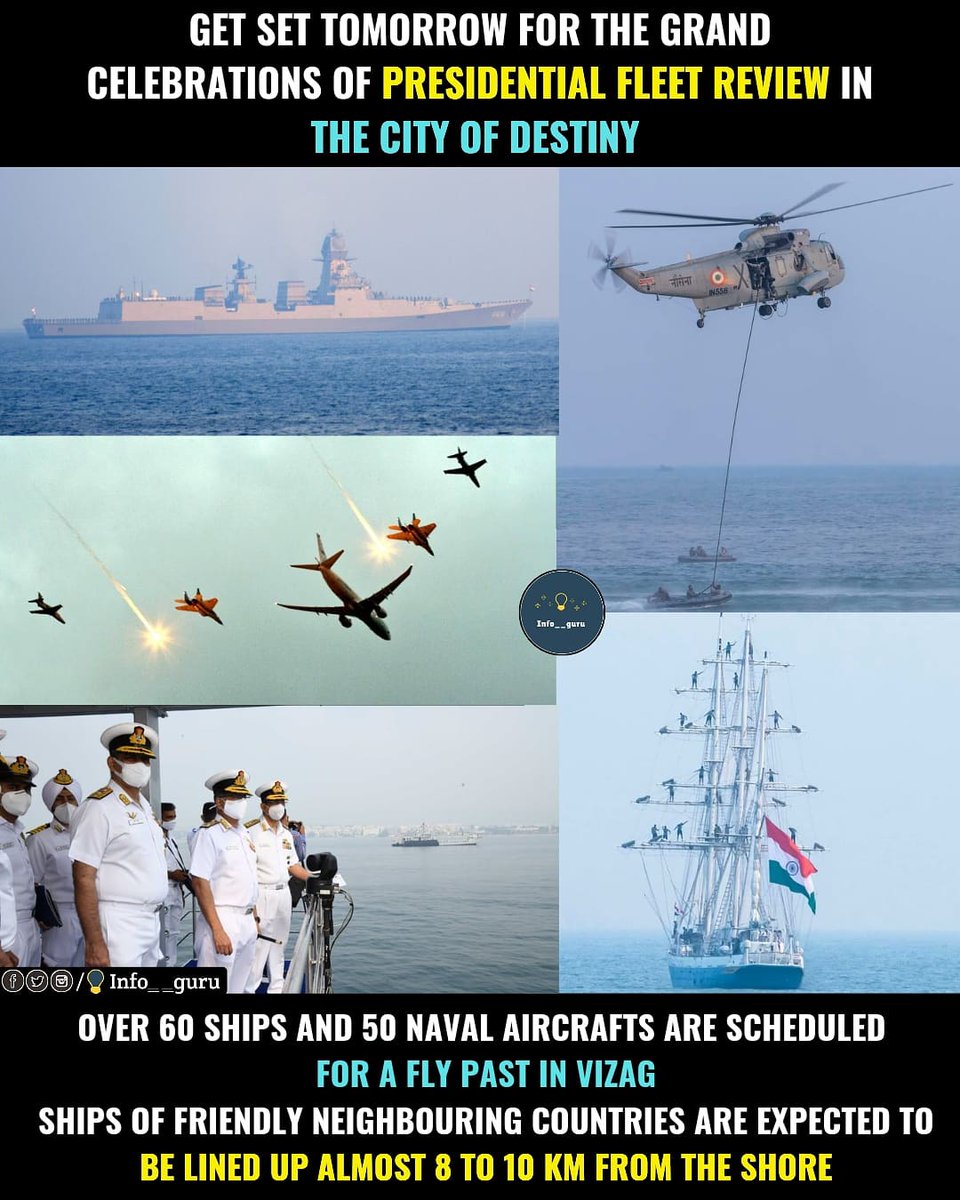 Infoguru9's tweet photo. Presidential fleet review 🔥🇮🇳

#info__guru #presidentofindia #presidentialfleetreview #vizagpresidentialfleet #modigovt #gvmc https://t.co/a250LmEkjH