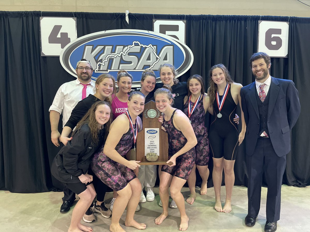 KHSAA's tweet photo. Congratulations to 2022 #KHSAASwimAndDive Girls’ Team State Runner-Up Assumption! https://t.co/IlZ0EVd8LS