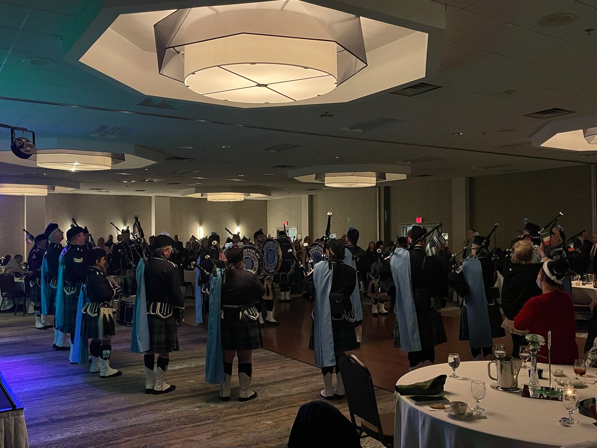 MaloneyPipeBand's tweet photo. Here we go. 🍀🇮🇪  Band kicked of the St. PatrickDay events. Honored to play the AOH Dinner Dance. #aoh #StPatricksDay. Busy 6 weeks  until March 20 https://t.co/Obd2A6joxe