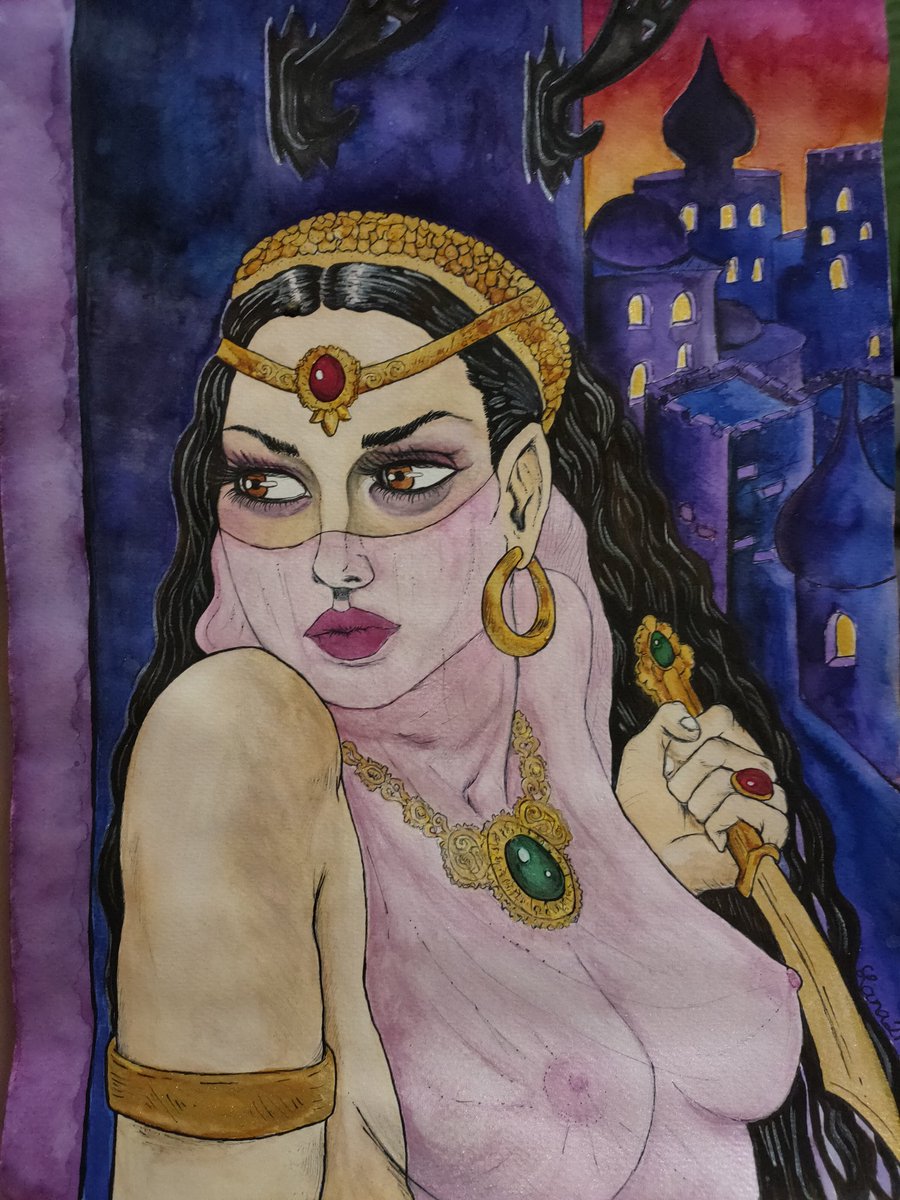 blondeoccult's tweet photo. The dark moods of Roxelana, watercolour '22. #DarkFantasy #sultan #harem https://t.co/2ViHzCKO2r