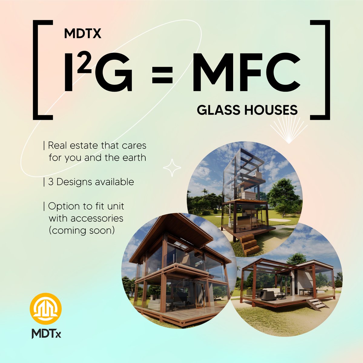 mdtxio's tweet photo. MDTX glass houses are minimalist, functional and scalable because of their integrated, intelligent and green designs — i2g=mfc. Simply put, real estate that cares for you and the earth. We now have 3 designs available for viewing at https://t.co/HGE6Q0NoCY ⚜ https://t.co/7W9DFjdlN8