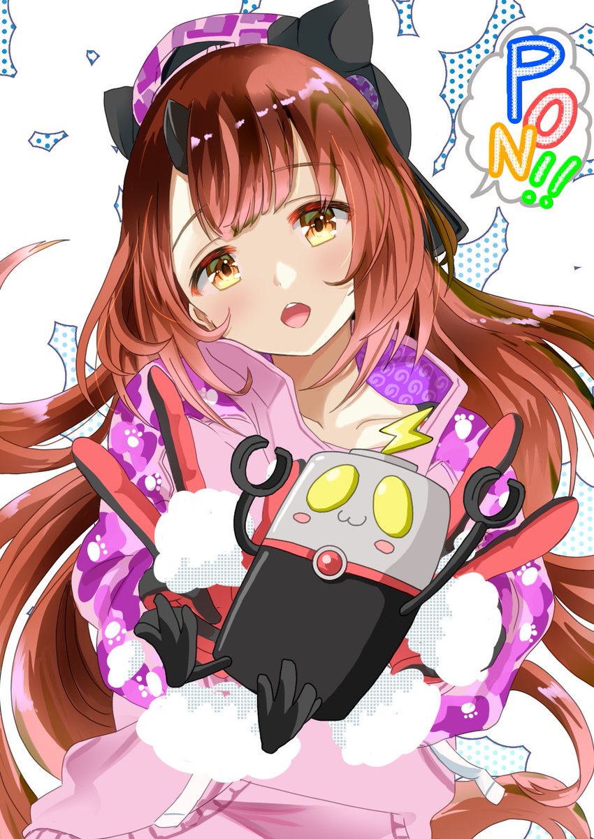 roboco-san 1girl brown hair long hair head tilt open mouth hat yellow eyes  illustration images